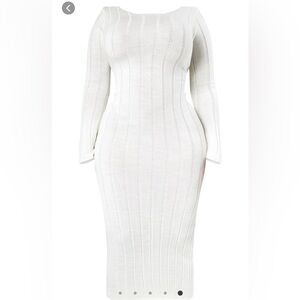 Elegant White Ribbed Knit Dress